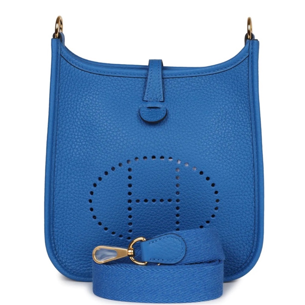 NEW Hermès Evelyne TPM Bleu Zellige Clemence Gold Hardware Crossbody Bag - Picture 1 of 8